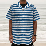 Blue And White Striped Pattern Print Textured Short Sleeve Shirt