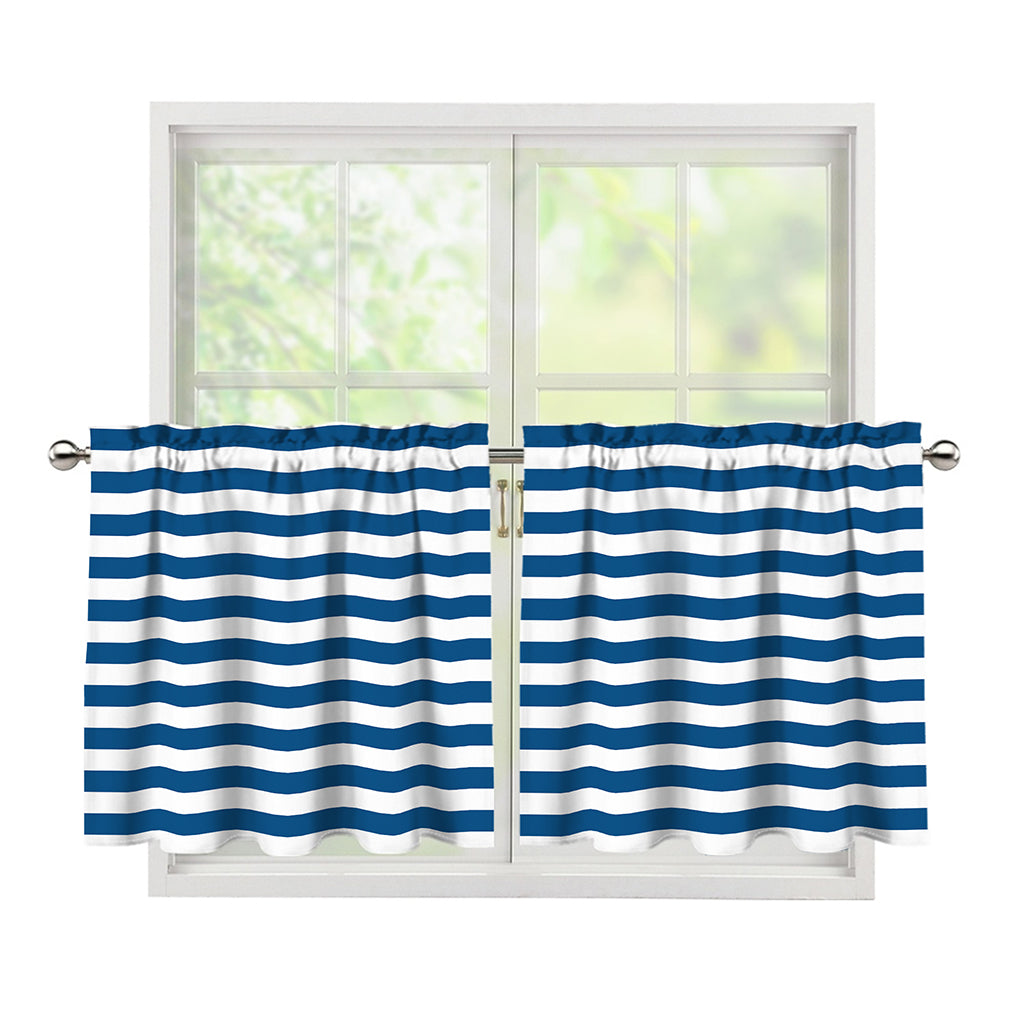 Blue And White Striped Pattern Print Tier Curtains