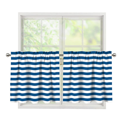 Blue And White Striped Pattern Print Tier Curtains