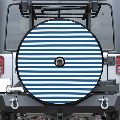 Blue And White Striped Pattern Print Tire Cover With Camera Hole