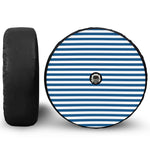 Blue And White Striped Pattern Print Tire Cover With Camera Hole
