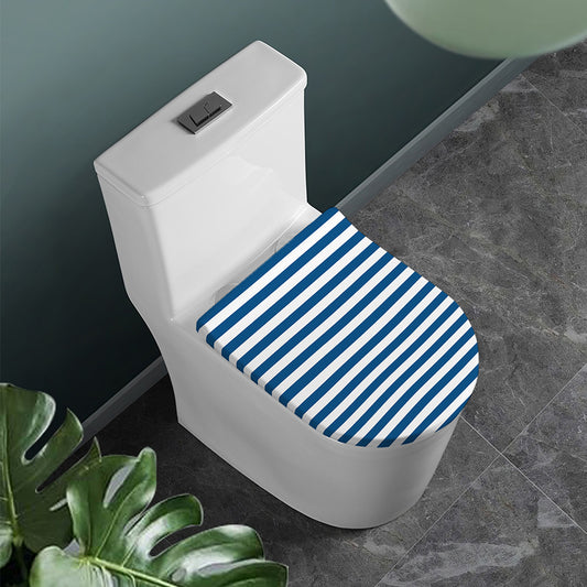 Blue And White Striped Pattern Print Toilet Lid Cover