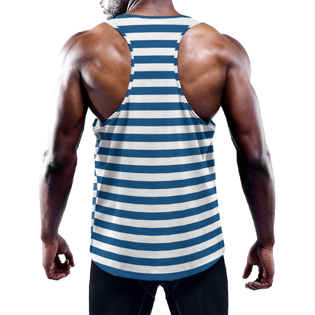 Blue And White Striped Pattern Print Training Tank Top