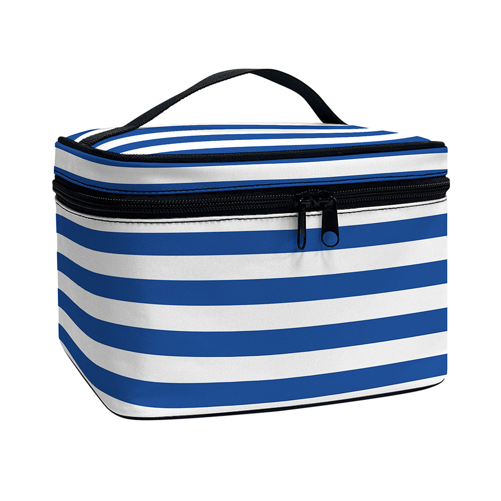Blue And White Striped Pattern Print Travel Makeup Bag