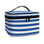 Blue And White Striped Pattern Print Travel Makeup Bag