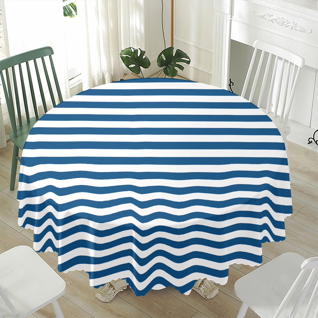 Blue And White Striped Pattern Print Waterproof Round Tablecloth