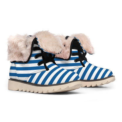 Blue And White Striped Pattern Print Winter Boots