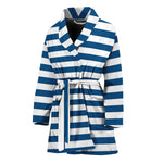 Blue And White Striped Pattern Print Women's Bathrobe