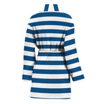 Blue And White Striped Pattern Print Women's Bathrobe