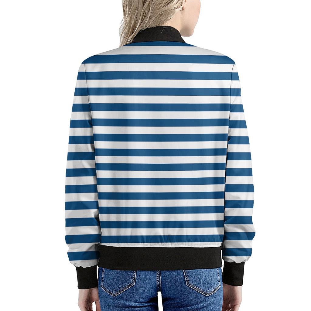 Blue And White Striped Pattern Print Women's Bomber Jacket