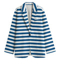 Blue And White Striped Pattern Print Women's Cotton Blazer