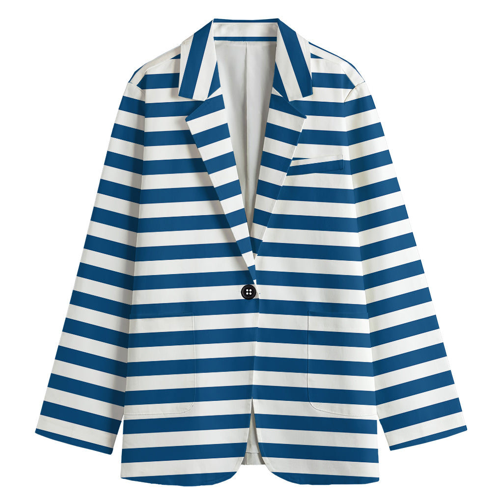 Blue And White Striped Pattern Print Women's Cotton Blazer