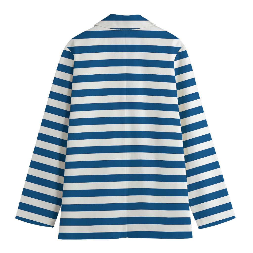 Blue And White Striped Pattern Print Women's Cotton Blazer