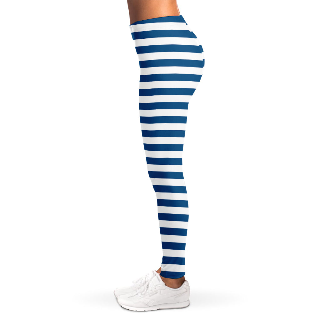 Blue And White Striped Pattern Print Women's Leggings