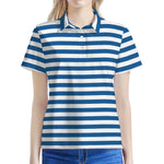 Blue And White Striped Pattern Print Women's Polo Shirt
