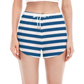 Blue And White Striped Pattern Print Women's Split Running Shorts