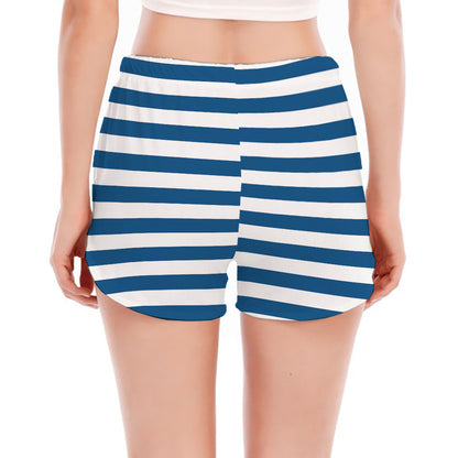 Blue And White Striped Pattern Print Women's Split Running Shorts