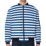 Blue And White Striped Pattern Print Zip Sleeve Bomber Jacket