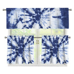 Blue And White Tie Dye Print 3 Piece Kitchen Curtains