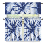 Blue And White Tie Dye Print 3 Piece Kitchen Curtains