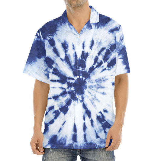 Blue And White Tie Dye Print Aloha Shirt