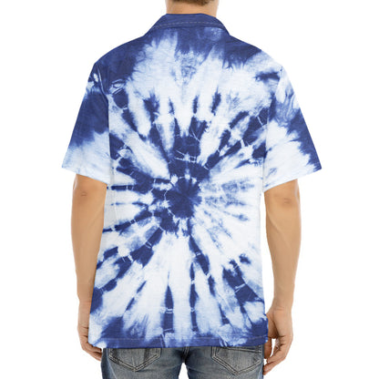 Blue And White Tie Dye Print Aloha Shirt