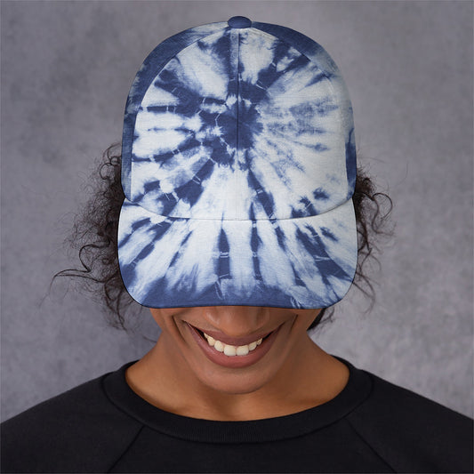 Blue And White Tie Dye Print Baseball Cap