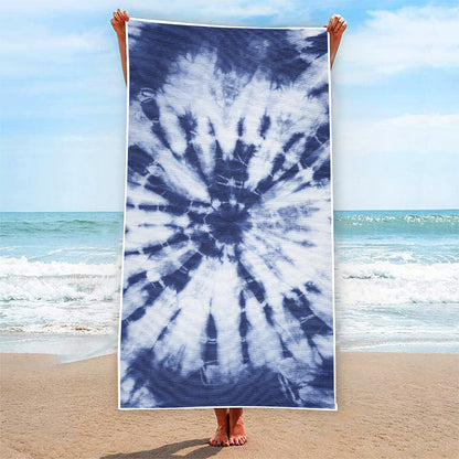 Blue And White Tie Dye Print Beach Towel