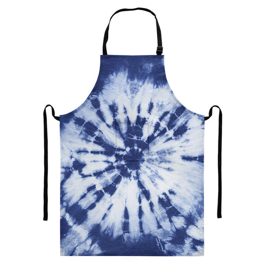 Blue And White Tie Dye Print Bib Apron With Pocket