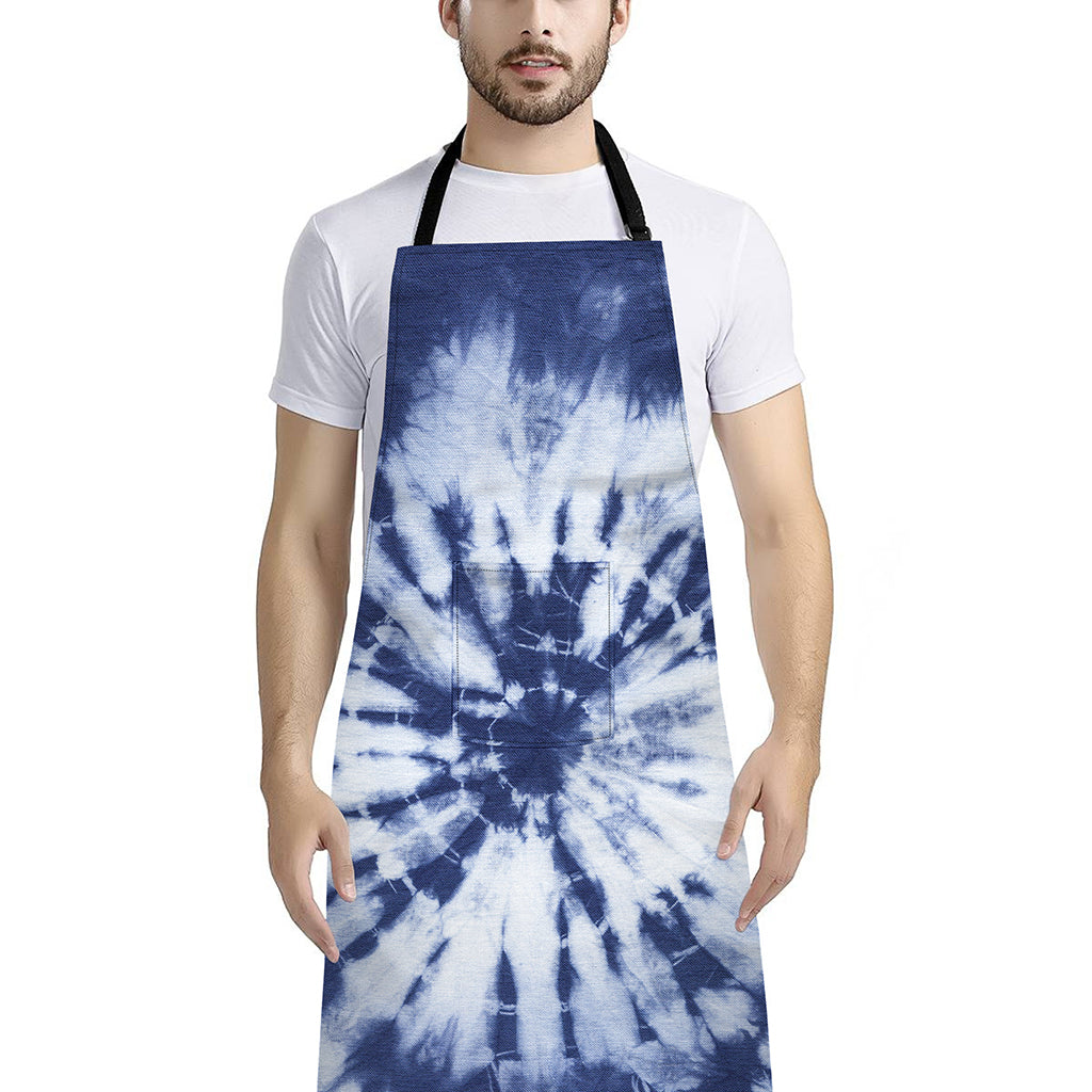 Blue And White Tie Dye Print Bib Apron With Pocket