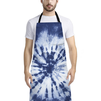 Blue And White Tie Dye Print Bib Apron With Pocket