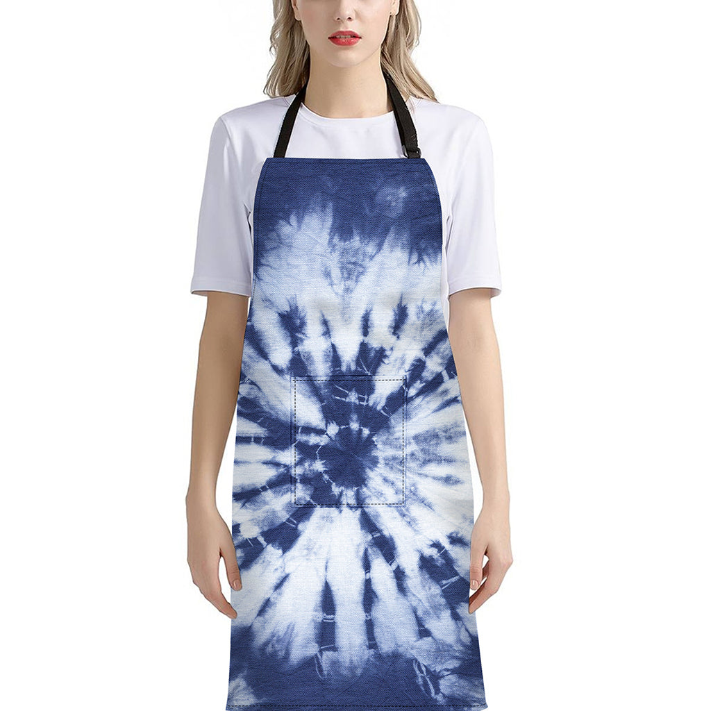 Blue And White Tie Dye Print Bib Apron With Pocket