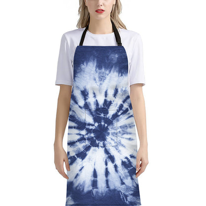 Blue And White Tie Dye Print Bib Apron With Pocket