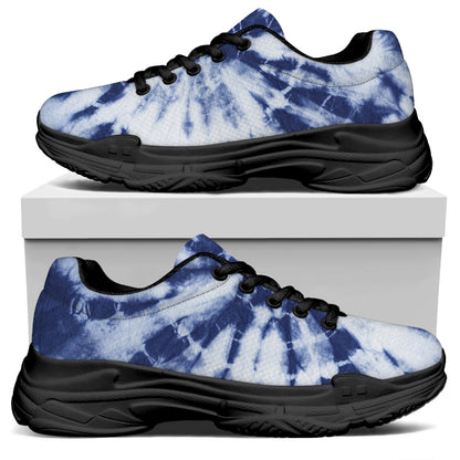 Blue And White Tie Dye Print Black Chunky Shoes