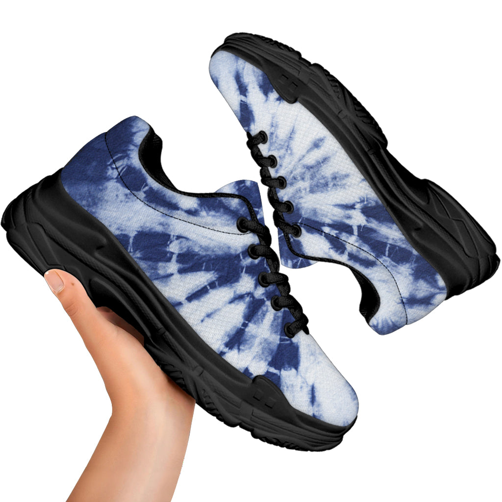 Blue And White Tie Dye Print Black Chunky Shoes