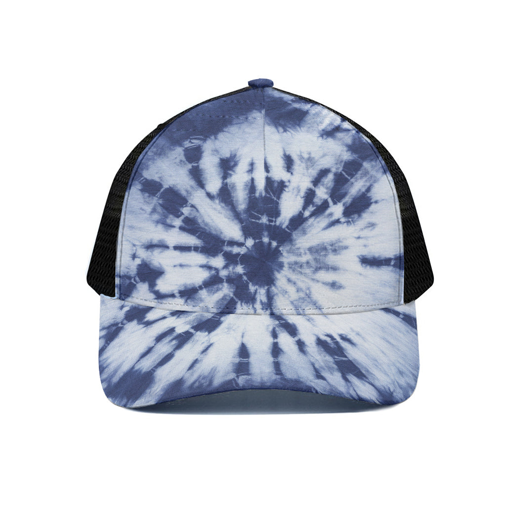 Blue And White Tie Dye Print Black Mesh Trucker Cap