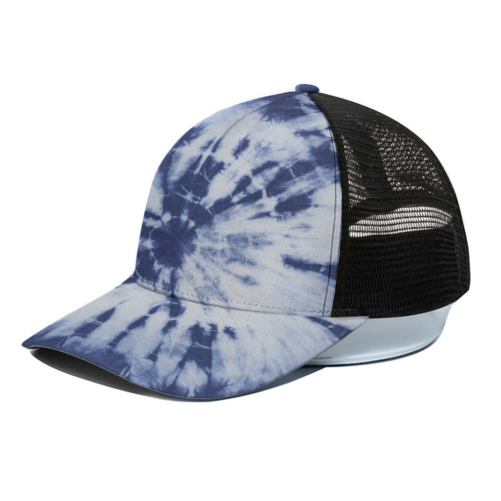 Blue And White Tie Dye Print Black Mesh Trucker Cap