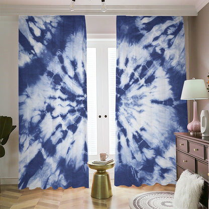 Blue And White Tie Dye Print Blackout Pencil Pleat Curtains