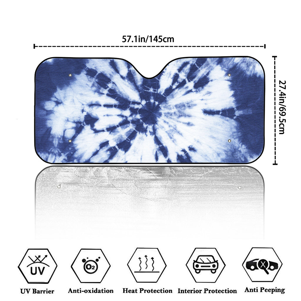 Blue And White Tie Dye Print Car Windshield Sun Shade