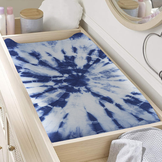Blue And White Tie Dye Print Changing Pad Cover