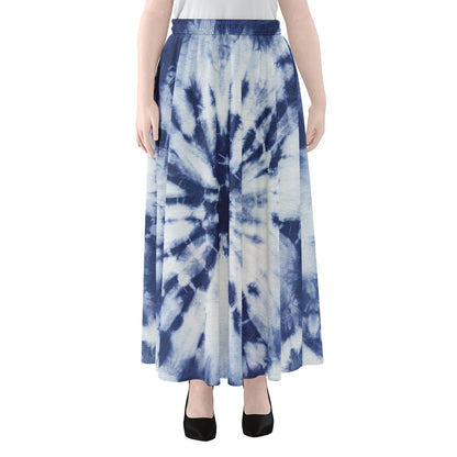 Blue And White Tie Dye Print Chiffon Maxi Skirt