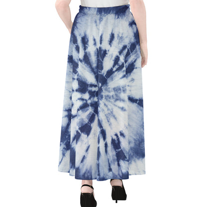 Blue And White Tie Dye Print Chiffon Maxi Skirt