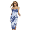 Blue And White Tie Dye Print Cross Back Cami Dress