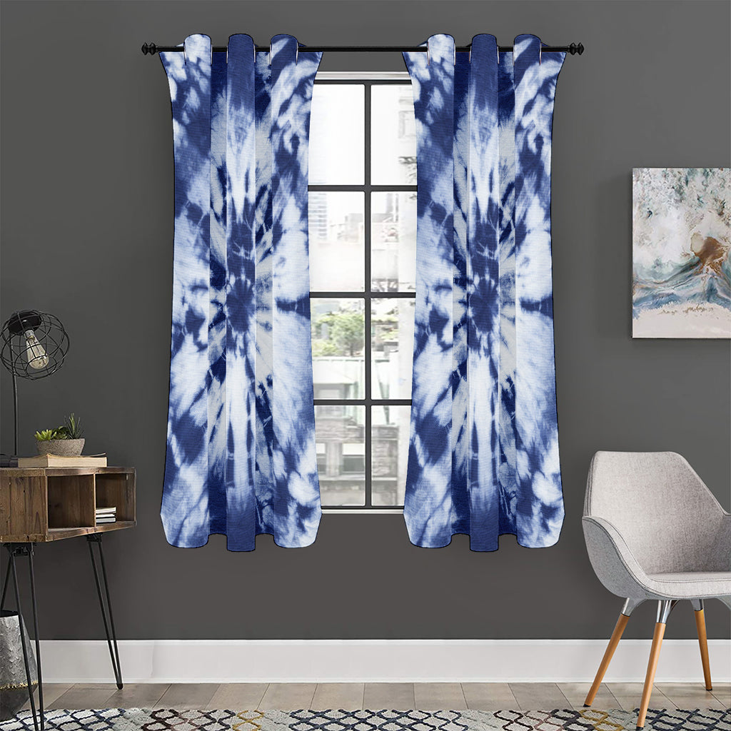 Blue And White Tie Dye Print Curtain