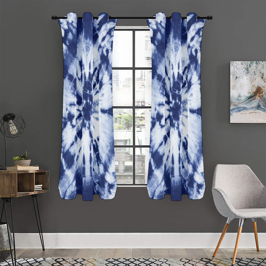 Blue And White Tie Dye Print Curtain