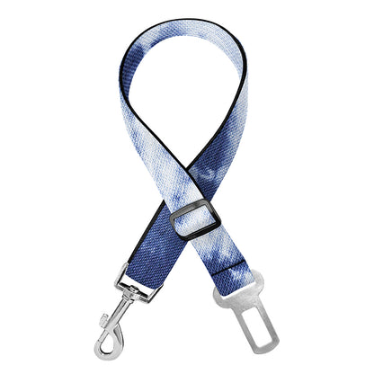 Blue And White Tie Dye Print Dog Seat Belt