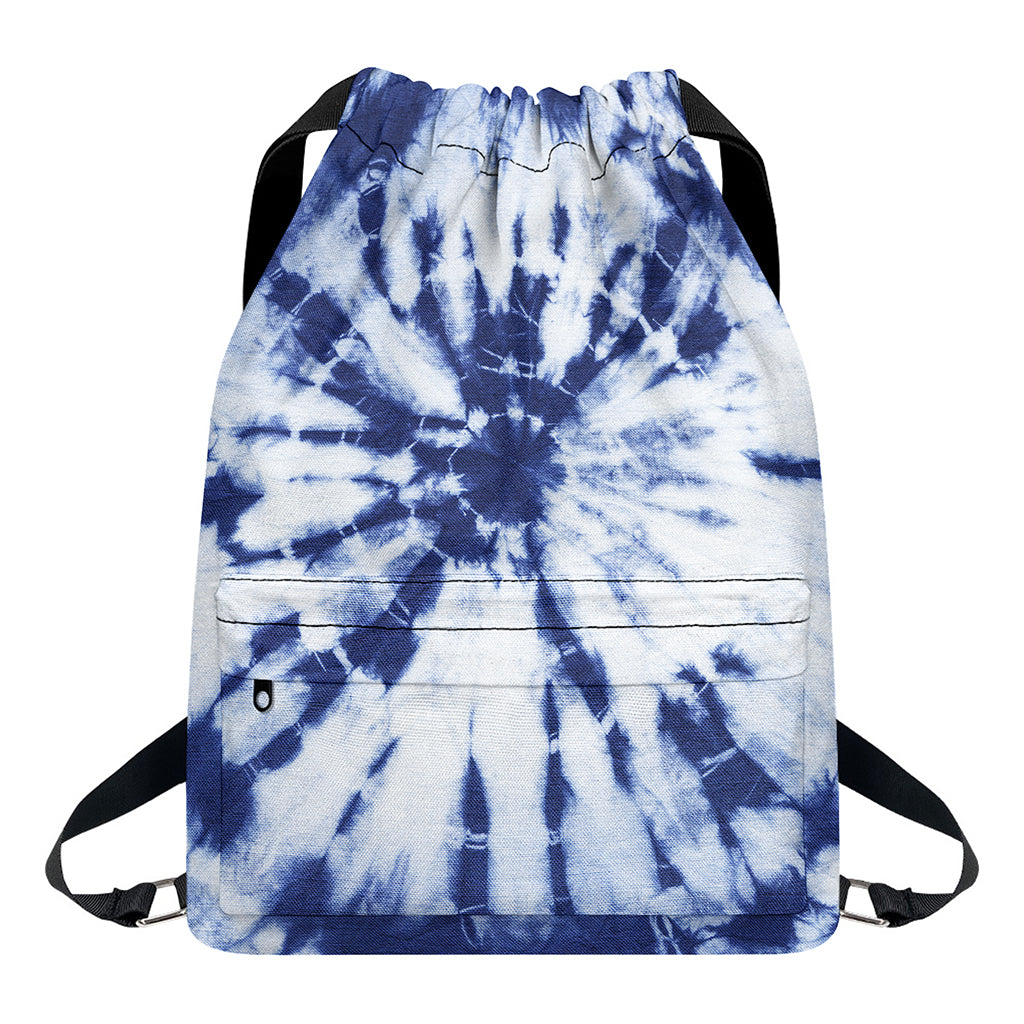 Blue And White Tie Dye Print Drawstring Backpack