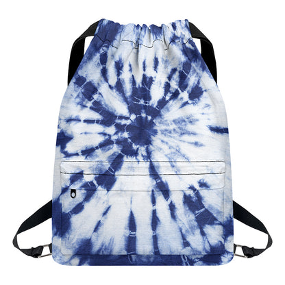 Blue And White Tie Dye Print Drawstring Backpack