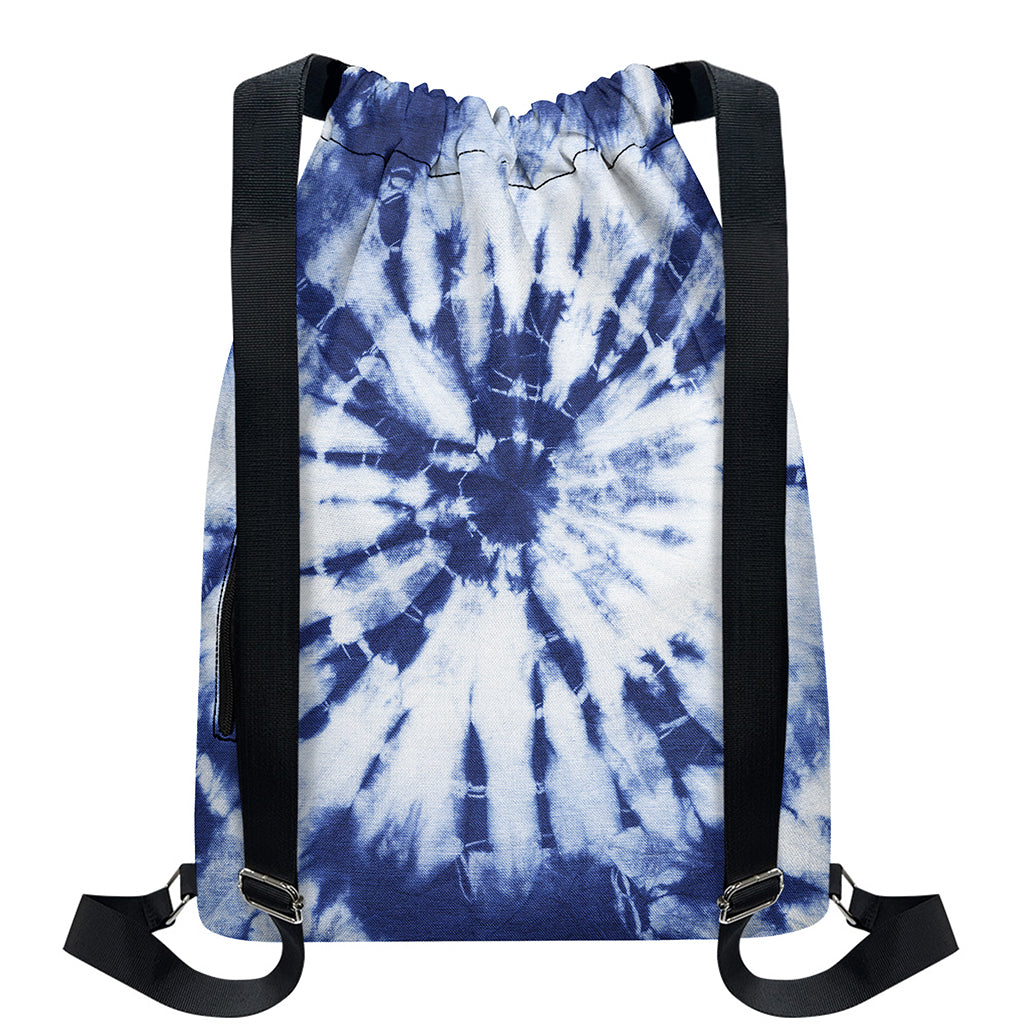 Blue And White Tie Dye Print Drawstring Backpack