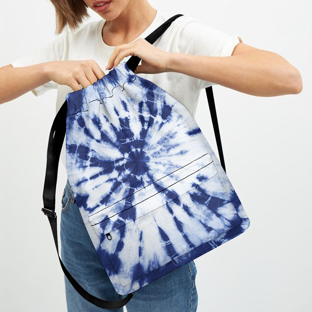 Blue And White Tie Dye Print Drawstring Backpack